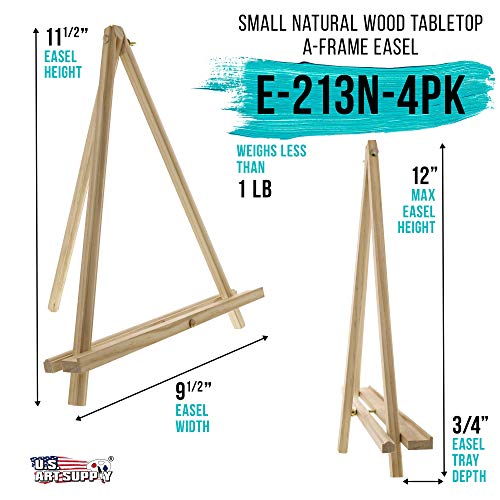 U.S. Art Supply 12" Natural Wood Tabletop Easel (4 Pack) - Adjustable | A-Frame Canvas Stand for Painting Party & Signs - Table Top Easel for Painting, Canvas Holder, Crafts, Photos, Pictures - color: Natural, size: 12 inch