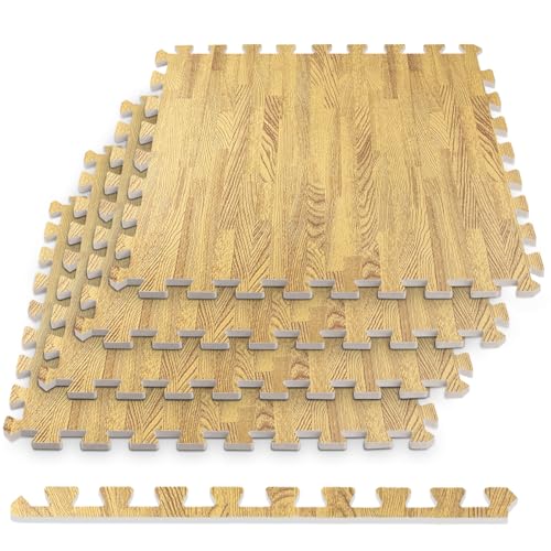 HomeCube USA 3/8 Inch Thick Interlocking Wood Grain Foam Floor Tiles for Home, Office, Workout Equipment Space, Commercial Areas, Anti-Fatigue Flooring Padding 24x24 in., Medium Oak, 16 SQ Ft - 4 Tile - color: Medium Oak, size: 16 Sq Ft (4 Tiles)