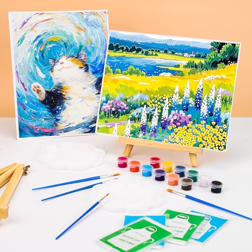 ESRICH 5 Pack 8x10 Canvas and Easel Set, Mini Acrylic Paint, Paint Brushes, Palettes, Aprons, Paint Kits for Adults Couples Friends Date Night Painting Party Supplies