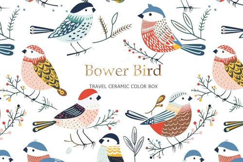 Bower Bird Travel Ceramic Watercolor Palette with Porcelain Mixing Tray, Metal Tin Box, White, Portable, 5.5x3.7x0.66 Inches (18Well)