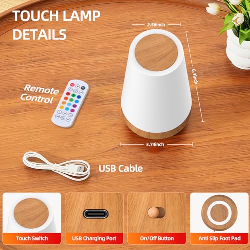 Night Light, Dimmable Touch Lamp and Remote Control, 13 RGB Colors & 5 Brightness, Rechargeable Bedside Table Lamp for Baby Kids Nursery Bedroom Bathroom Camping (Wood Grain) - color: Wood Grain