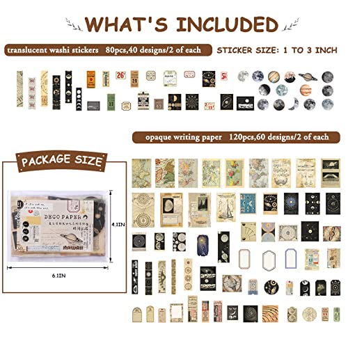Scrapbook Supplies Pack (200 Pieces) for Art Journaling Bullet Junk Journal Supplies Planners DIY Vintage Stickers Craft Kits Notebook Collage Album Aesthetic Picture Frames (Celestial)