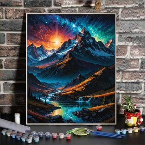 Mountain Paint By Numbers Kit For Adults Beginner Colourful Landscape Paint By Number Kits Acrylic On Canvas Mountains Oil Painting Kit Adults' Paint-By-Number Kits For Gift Home Wall Decor 16x20 Inch - color: DD045