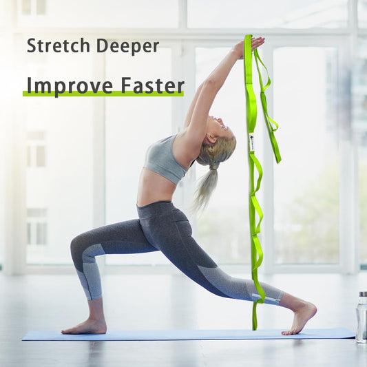 Stretching Strap Yoga Strap with Loops for Physical Therapy, Non-Elastic | 10 Loops, 75 inches length, Multi-Color Selection for Yoga Strap for Stretching, Pilates, Dance and Gymnastics - color: Green