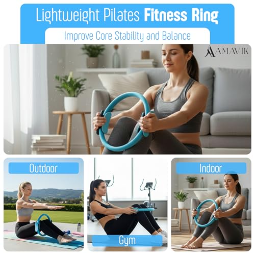 AMAVIK Pilates Kit 15-Pieces Home Workout Set with 5 Resistance Bands, Pilates Ring and Ball Set with Accessories-A Complete Pilates Set for Women to Improve Strength, Flexibility and Balance Body - color: Blue