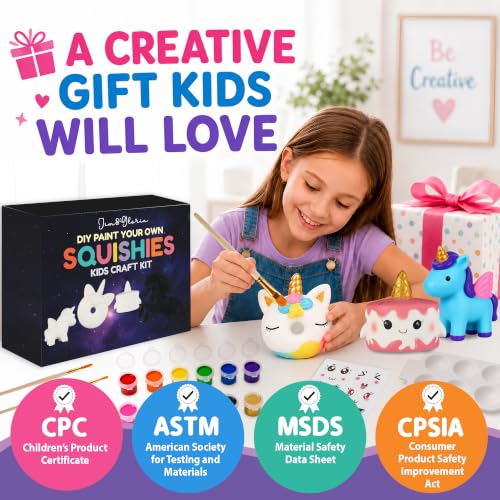 Jim&Gloria Paint Your Own Squishies, Jumbo Squishy Gifts for Girls and Boys 8 9 10 11 12 13 14, Arts and Crafts for Kids, Party Favors for Birthday, Christmas Gift for Kids, Pack of 3