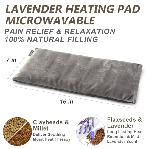 RelaxCoo Microwave Heating pad with Washable Cover 7 * 16" Microwavable Moist Heat Pad for Neck Shoulder, Cramps, Back Pain Relief, Warm Compress Rice Bean Bag Hot Pack for Muscles, Joints, Lavender - style: 1 Pack