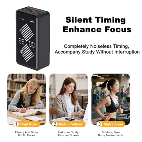 Digital Hourglass Timer, 1-99 Minutes Adjustable Time Sand Time Desk Countdown Clock, Mute/High/Low Adjustable Volume for Classroom, Homeschooling Study Tool, Task Reminder, Home, Kitchen (Black)