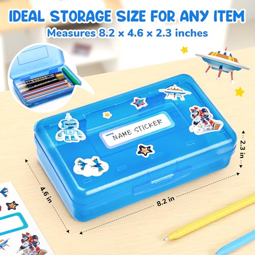 GAMENOTE Plastic Pencil Box with Personalized Sticker, Large Capacity, Blue | Kid Large Hard Pencil Case with Snap-tight Lid, Small Art Craft Storage Containers, School Supply Box for Boys, Girls - color: Blue