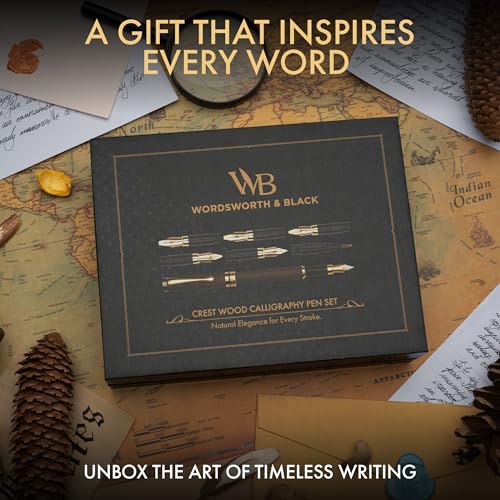Wordsworth & Black Luxury Bamboo Brown Calligraphy Pen Set, 6 Nibs | Fountain Ink Bottle, Cartridges , Refill Converter, Gift for Men , Women, Smooth Writing, Journaling , Lettering - color: Brown Wood
