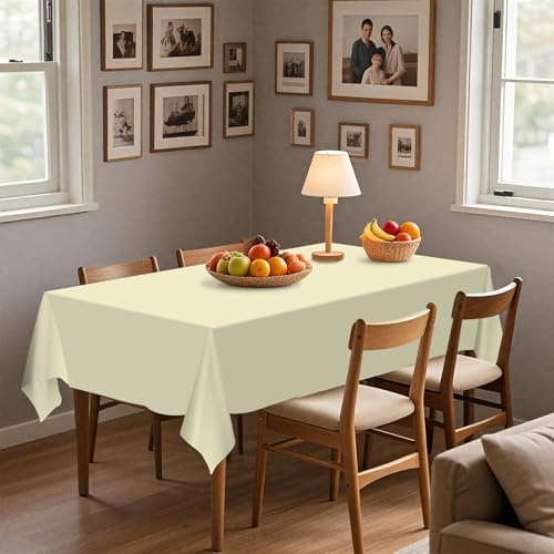 54IN X 320FT Plastic Table Cover Roll with Cutter Box, Cut to Size Plastic Table Cloths for Parties, Birthday, (Beige, 54"x3840"(Rectangular)) - color: Beige, size: 3840" x 54" (Rectangular)
