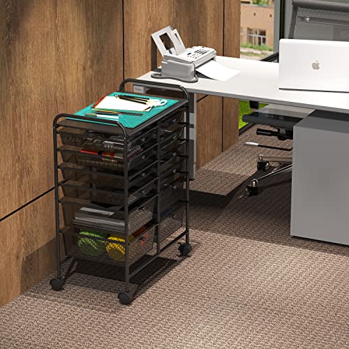 Simple Houseware 12 Drawers Rolling Utility Cart Organizer, Black | 2-Column, 32" Height, Lockable Wheels, for School, Office, Art Craft, and Paper Storage - color: Black, size: 12 Drawers