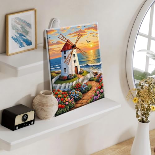 SparkGlow Windmail Paint by Number Kits for Adults with Frame, 8×12 Inch | Sunset Landscape Painting by Numbers, Premium Materials, Fun and Relax, Include Easel, Number Painting for Gift, Home Decor - color: Landscape027