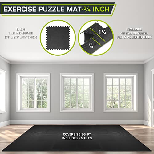 ProsourceFit Weaved Pattern Extra Thick Exercise Puzzle Mat ¾-inch, EVA Foam Interlocking Tiles for Protective, Cushioned Flooring for Home and Gym Equipment; Black, 96 SQ FT, 24 Tiles - color: Black, size: 24 Pack (96 SQ FT)