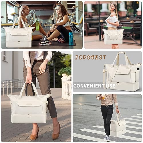 Travel Bag for Women, Sports Gym Duffel Bag, Weekender Overnight Bag with Wet Pocket and Shoes Compartment, Carry On Tote Bag Gym Yoga Duffel Bag for Men - color: Beige