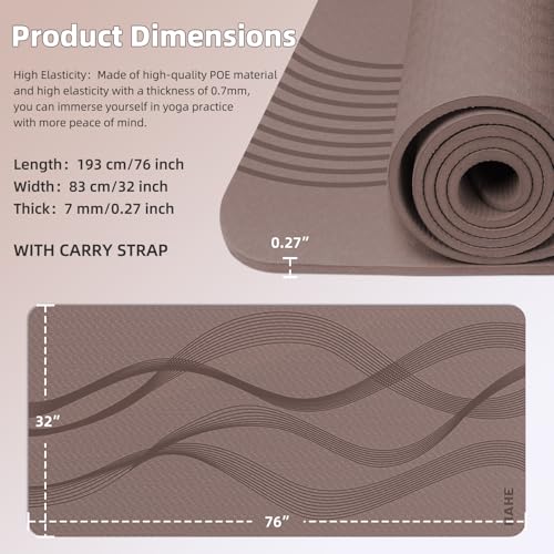 Yoga Mat High Density Exercise Mat, 76"x32"x0.27"Thick Wide & Large Yoga Mat for Women Men, Professional POE Workout Mat for Yoga, Pilates, Fitness & Stretching - color: Dark Brown