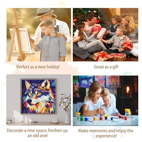 Artunion Framed Paint by Numbers Kit for Adults Beginners & Kids Ages 8-12,Wolf Head Paint by Number with Frame,Acrylic Paint by Numbers Kit on Canvas 10 * 10 Inch Without Easel - color: ZXT-186-F