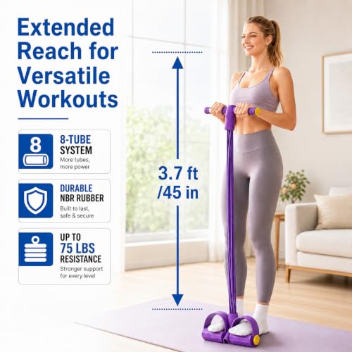8-Tube Foot Pedal Resistance Band with Handles for Home Exercise