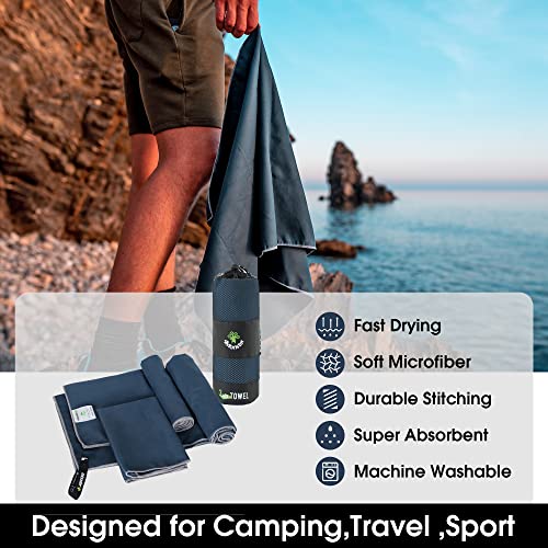 4Monster Camping Towels 3 Size at 1 Pack,Quick Dry Microfiber Towel,Beach Travel Towel Ultra Compact,Soft Gym Towel for Hiking Yoga Travel Sports Backpacking Trip and Pool - color: Navy