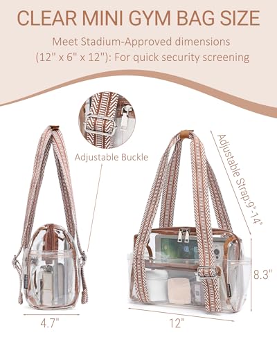Small Gym Bag for Women, Clear Mini Duffle Bag Stadium Approved, Lightweight Waterproof Cute Tote for Girls Workout Sport Travel, Clear Brown - color: Clear Brown