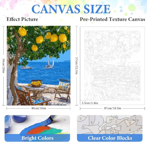 ZRIZQ Landscape Paint by Numbers Kit for Adults Beginner,Lemon Tree,16x20 | Full set with rich paints,wooden brushes,rolled canvas.Calming activity.Beginner friendly.Just open and paint. - color: 16"X20"Rolled Canvas(Frameless)-Landscape 19