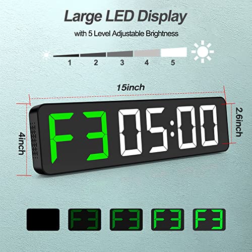 ANJANK Gym Timer 15" Large LED Display Wall Clock, Interval Workout Countdown & Up Stopwatch, 12 Adjustable Volume/3 Installation Ways Digital Timer for Fitness, Home, Garage, Gym and Outdoor Sport - color: White