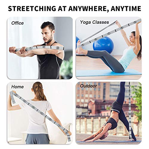 Stretch Strap, Elastic Yoga Stretching Strap, Multi-Loop for Physical Therapy, Pilates, Yoga, Dance & Gymnastics Exercise and Flexible Pilates Stretch Band - color: Grey