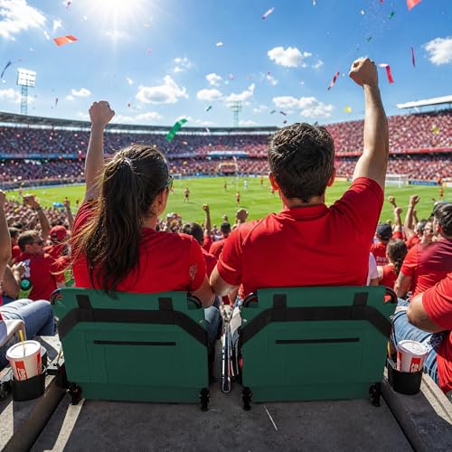 2pcs Stadium Seat for Bleachers with Back Support,Portable Bleacher Chairs with Back and Cushion,Includes Shoulder Strap and Cup Holder - color: Green,2 Pack