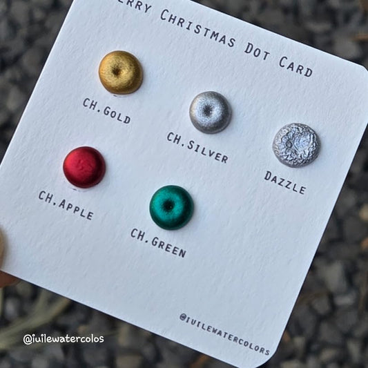 IUILE Handmade Watercolor Paints - Merry Christmas Dot Card (5 colors). Metallic, Shiny, Shimmer - color: Merry Christmas Dot