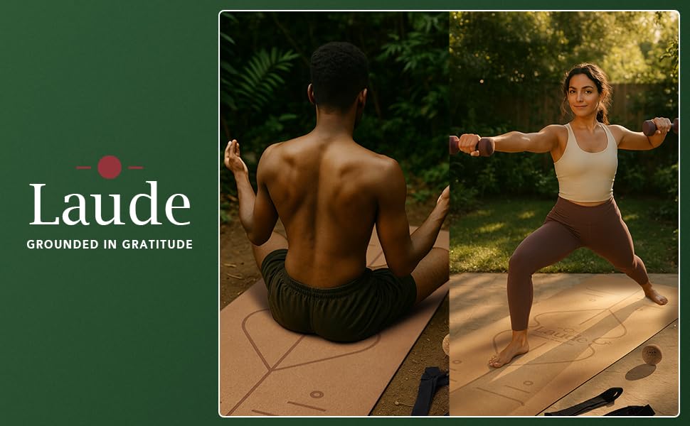 Laude Cork Yoga Mat + Ball Set – Sustainable Non Slip Yoga Mat with Strap – Thick Yoga Mat, Pilates Mat Thick & Workout Mat – Eco-Friendly Cork & Rubber Mat with Alignment Lines, Superior Grip, Sweat-Resistant & Durable 72"x26"