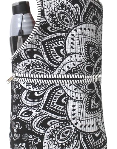INDIAN CRAFT CASTLE Yoga Mat Bag | Tote Mat Bag | Sling Yoga Tote w/Large Side Pocket & Zipper Pocket | Yoga Mat Carrier Fits Most Size Mats - color: Black Silver