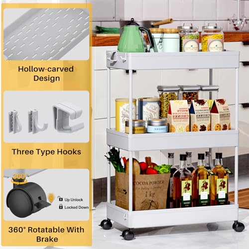 SPACEKEEPER 3 Tier Rolling Cart, Bathroom Cart Organizer with Wheels, Gray - color: Grey, size: 3 Tier