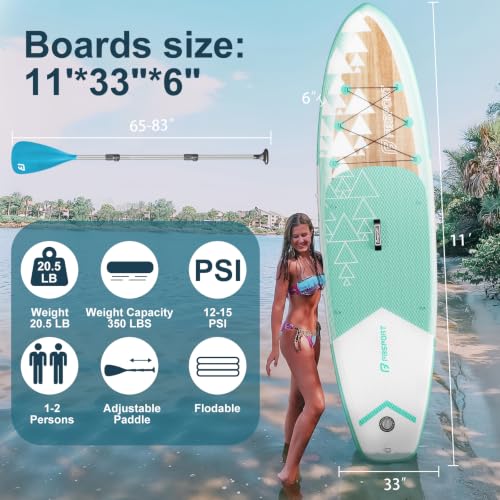 FBSPORT 11' Premium Stand Up Paddle Board, Yoga Board with SUP Accessories & Carry Bag | Wide Stance, Surf Control, Non-Slip Deck, Leash, Paddle and Pump for Youth & Adult - color: Light Brown