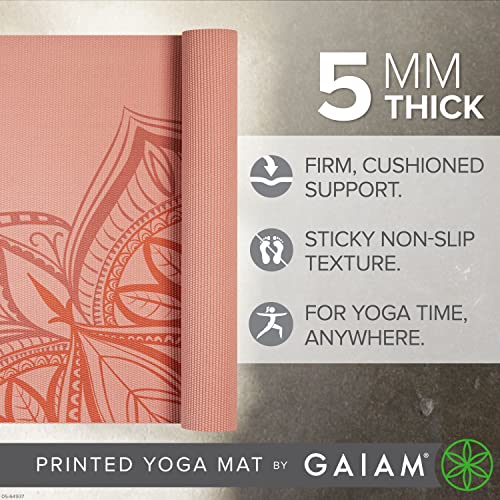 Gaiam Yoga Mat - Premium 5mm Print Thick Non Slip Exercise & Fitness Mat for All Types of Yoga, Pilates & Floor Workouts (68" x 24" x 5mm) | Printed Design | Sticky Non-Slip Surface | 5mm Cushioning | Yoga, Pilates & Floor Workouts | 68"x24" - color: Suns