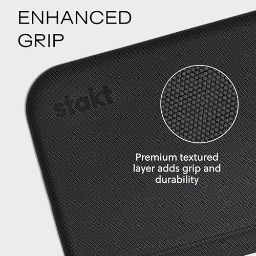 Stakt Foldable Yoga Mat Pro - Non Slip 2 in 1 Fitness Exercise Mat | Premium textured grip, 12 mm thick, folding design, EVA foam blend, supports Pilates, barre, and strength training - color: Black