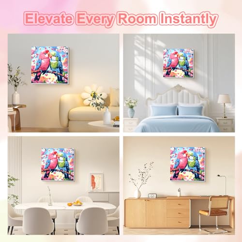 TOSTOG Lovebird Pair Framed Canvas Paint by Numbers Art Kit for Adults and Kids, Beginner Acrylic Oil Painting Supplies with Wooden Frame for Home Wall Decor 25 * 25 cm/10 * 10 in - color: Lovebird Pair