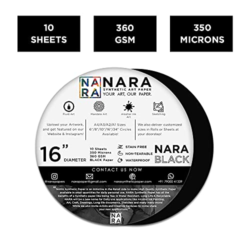 NARA Alcohol Ink Paper | Black | 16” Diameter Circle | 350 microns/360 GSM | 10 Sheets | Medium+ Paper | Paper for Alcohol Ink Art Painting | 100% Stain-Free - color: Black_Circle_Paper Sheets_02