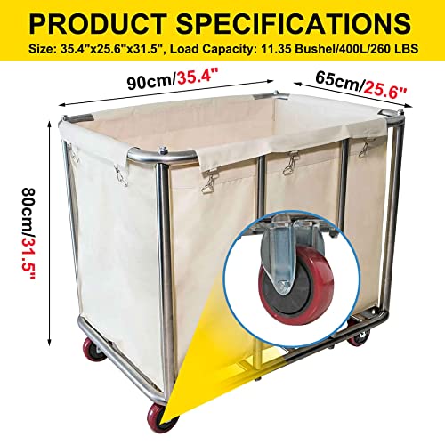 11.35 Bushel Large Commercial Rolling Laundry Cart with 4 Inch Wheels - color: Beige - 11.35 Bushels - 8 Tubes