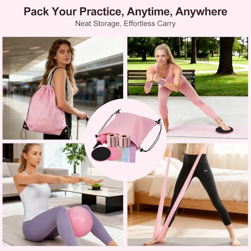 Pilates Kit with Yoga Block, Home Workout Set for Women - color: PINK PRO