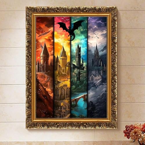 Castle Paint by Numbers Kit for Adults Framed Canvas 12X16in, Frameworkless | Easy Adult Paint by Number Kits on Canvas DIY Magical Castle Painting for Beginners Art by Numbers for Home Wall Decor Gift - color: YH03246