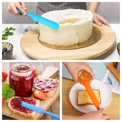 5 Pcs Silicone Jar Spatulas,Jar Scraper with Long Handle | Non-stick Heat Resistant Jam Spreader Cake Cream Butter Spatulas for Butter Cake Cream Icing Cooking Kitchen Baking(5 Colors)