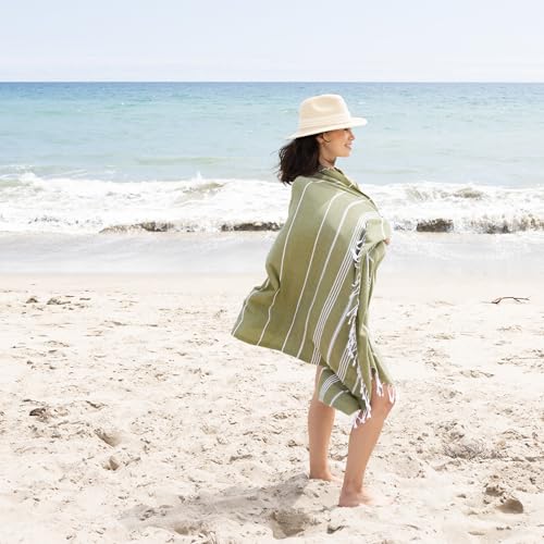 WETCAT Turkish Beach Towel Oversized (38"x71") 100% Turkish Cotton, Made in Turkey - Sand Free, Extra Large, Ultra Soft, Quick Drying, Compact & Lightweight for Travel - Sage Green - color: Sage Green, size: Beach Towel (38" x 71")