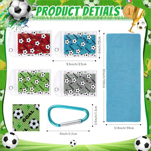 Chumia 4 Pack Soccer Themed Cooling Towels (40"x12"), Soft Breathable Chilly Towel, Ice Towel, Microfiber Towels for Running, Workout, Gym, Camping, Sport Party Favors Player Team Gifts - color: Light Blue, Green, Rose Red, Light Gray, style: Football The