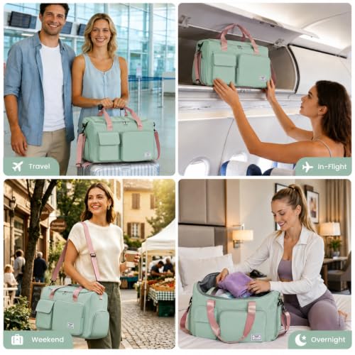 FIORETTO Women's Gym Duffle Bag with Shoes Compartment, 30L Capacity, Ideal for Travel, Gym, Sports, Duffel, Weekender - color: Green & Pink, style: Gym Bag