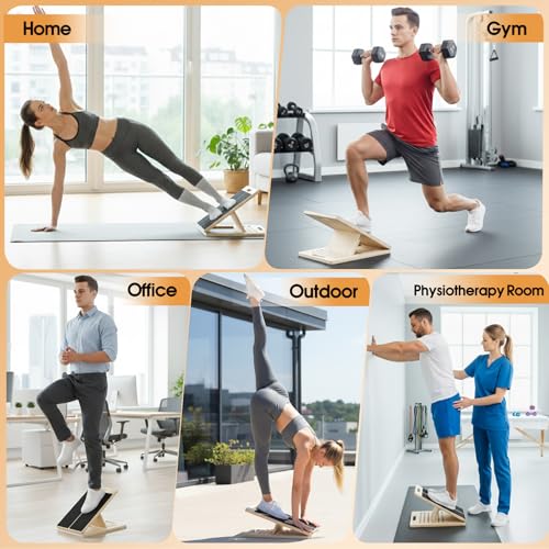 Adjustable Wooden Slant Board for Calf Stretching, 5-Level Incline Board for Ankle Mobility, Leg Stretching & Balance Training, Non-Slip Calf Stretcher for Physical Therapy, Yoga, Fitness & Home Gym