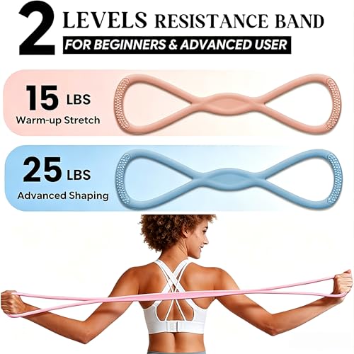 RYAOLELY Figure 8 Resistance Band, Exercise Band for Physical Therapy, Yoga Pilates Home Workout, Portable Fitness Band with Anti-Slip Grip - color: 15LB Pink&25LB Blue