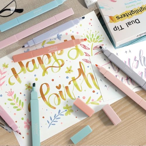 Vitoler 8pcs Aesthetic Highlighters, Chisel & Fine Tips Bible Highlighters | For teachers, For nurses, For women, For bibles, For markers, Aesthetic, For journaling, For office, For School Supplies - color: Pastel Colors