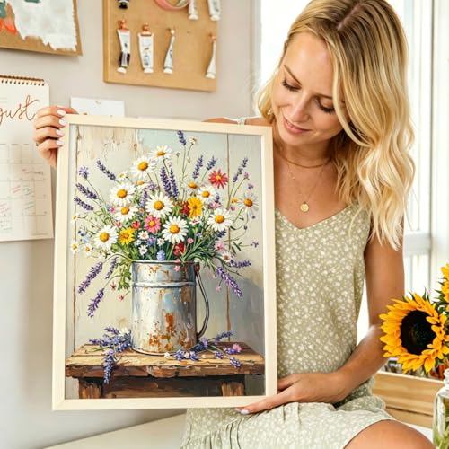 Diamond Art Painting Kits for Adults, Wildflower Daisy Bouquet Full Drill Diamond Dots Paintings for Beginners, Round 5D Paint with Diamonds Pictures Gem Art Painting Kits DIY Crafts Kits 12x16In - color: Wildflower