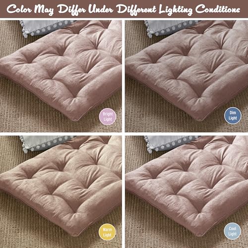Intelligent Design Foldable Lightweight Lounge Floor Pillow 27" x 74" Blush | Edelia Poly Chenille Soft Sheen Cushion, Tufted Seat for Meditation, Game Playing, Yoga, Reading with Travel Wrap - color: Blush