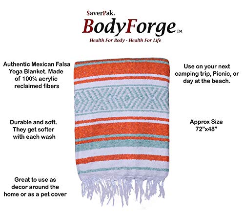 $averPak BodyForge Authentic Mexican Falsa Yoga Blanket (Orange/Teal/White) - color: Orange/Teal/White